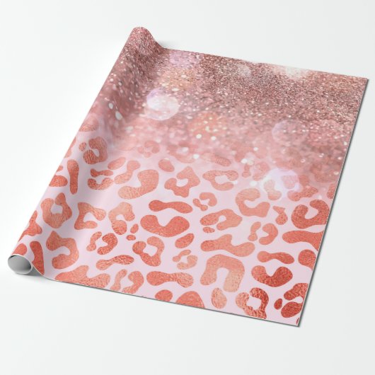 Roos Gold Glitter Leopard Print Cadeaupapier (Uitgerold)