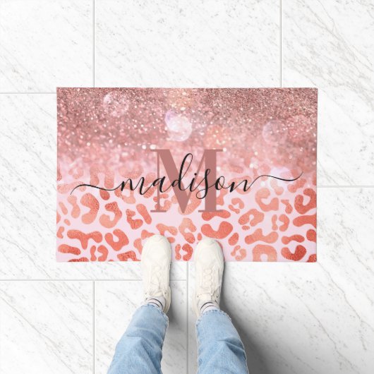 Roos Gold Glitter Leopard Print Deurmat (Binnen)