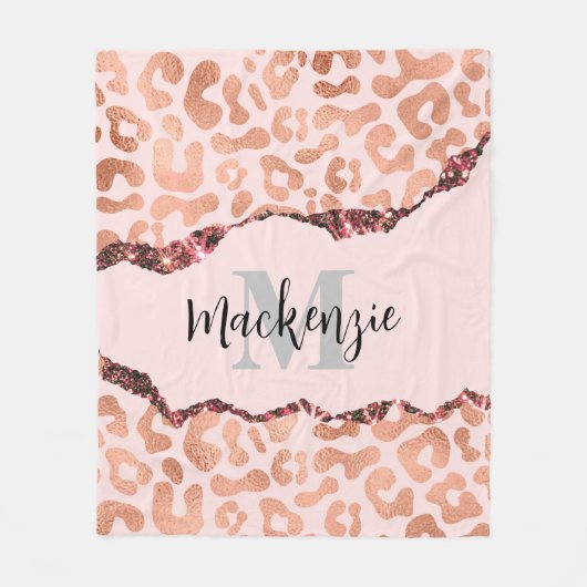 Roos Gold Glitter Leopard Print Fleece Deken (Voorkant)