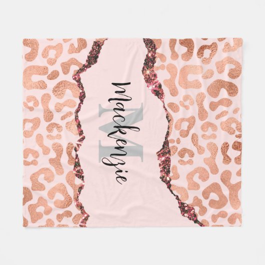 Roos Gold Glitter Leopard Print Fleece Deken (Voorkant (Horizontaal))