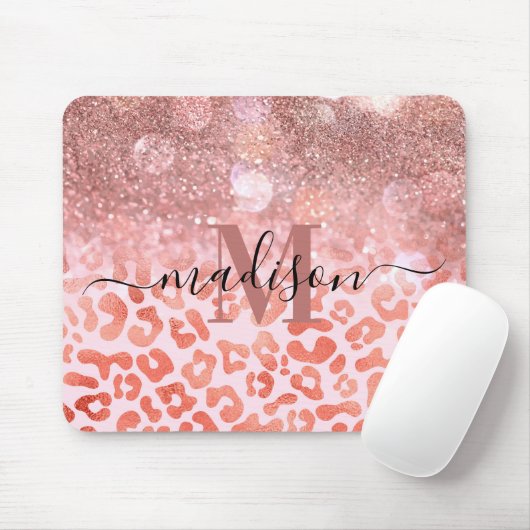 Roos Gold Glitter Leopard Print Muismat (Met muis)
