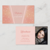  Roos Gold Glitter Licht Roze Aangepaste Foto Visitekaartje (Voorkant / Achterkant)