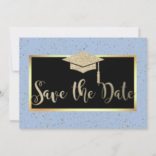 Roos Gold Glitter Lichtblauw Afstudeerder Save the Date