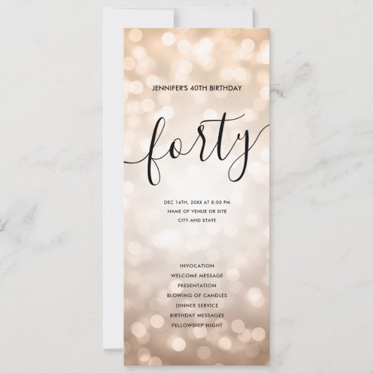 Roos Gold Glitter Lights 40e Verjaardagsprogramma' Kaart (Voorkant)