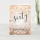 Roos Gold Glitter Lights 60th Verjaardag Dank u Bedankkaart (Voorkant)