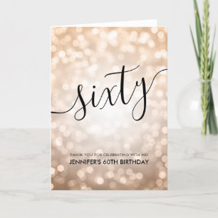 Roos Gold Glitter Lights 60th Verjaardag Dank u Bedankkaart