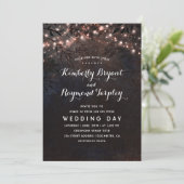 Roos Gold Glitter Lights | Rustic Country Wedding Kaart (Staand voorkant)
