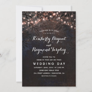 Roos Gold Glitter Lights Rustic Country Wedding Kaart
