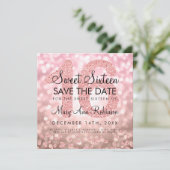 Roos Gold Glitter Lights Sweet 16 Save The Date Kaart (Staand voorkant)