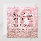 Roos Gold Glitter Lights Sweet 16 Save The Date Kaart (Voorkant)