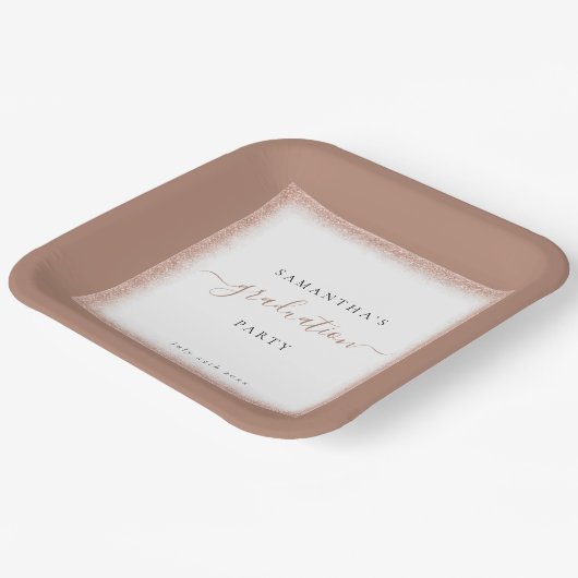 Roos Gold Glitter Lijst Name Date Graduparty Papieren Bordje (Gebogen)