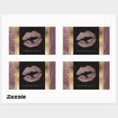Roos Gold Glitter Lips en Elegant Gold Font Rechthoekige Sticker (Vel)