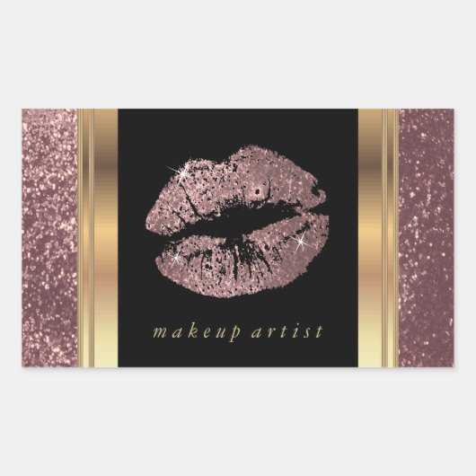 Roos Gold Glitter Lips en Elegant Gold Font Rechthoekige Sticker (Voorkant)