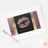 Roos Gold Glitter Lips en Elegant Gold Font Rechthoekige Sticker (Envelop)