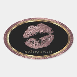 Roos Gold Glitter Lips en Gold Font Ovale Sticker