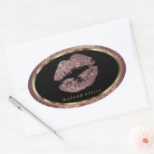 Roos Gold Glitter Lips en Gold Font Ovale Sticker (Envelop)
