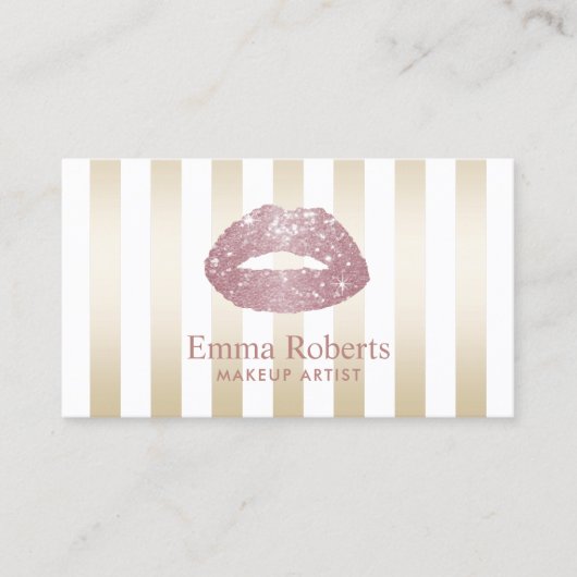 Roos Gold Glitter Lips Gold Stripes Makeup Artist Visitekaartje (Voorkant)