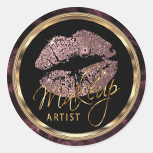Roos Gold Glitter Lips op Dark Roos Marble Ronde Sticker