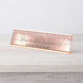 Roos Gold Glitter look Drips Handgeschreven Bureau Naambordje (Voorkant)