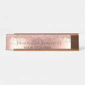 Roos Gold Glitter look Drips Handgeschreven Bureau Naambordje (Voorkant)