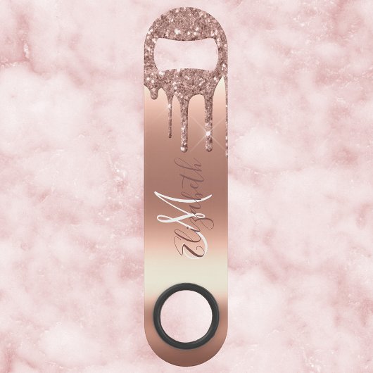 Roos Gold Glitter Look Drips Monogram Metaal Speed Flessenopener