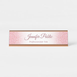 Roos Gold Glitter look Elegant Moderne Sjabloon Bureau Naambordje