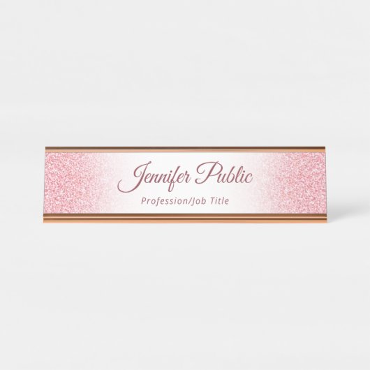 Roos Gold Glitter look Elegant Moderne Sjabloon Bureau Naambordje (Voorkant)