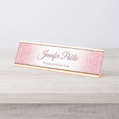 Roos Gold Glitter look Elegant Moderne Sjabloon Bureau Naambordje (Voorkant)