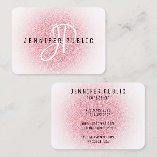 Roos Gold Glitter look Elegant Monogram Modern Visitekaartje (Voorkant / Achterkant)
