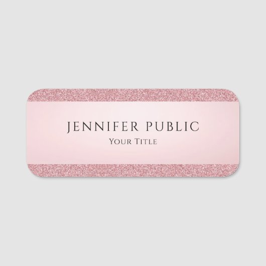 Roos Gold Glitter look Elegant Sjabloon Aangepast Naamplaatje (Voorkant)