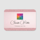 Roos Gold Glitter Look Kalligrafie Script Sjabloon Naamplaatje (Voorkant)