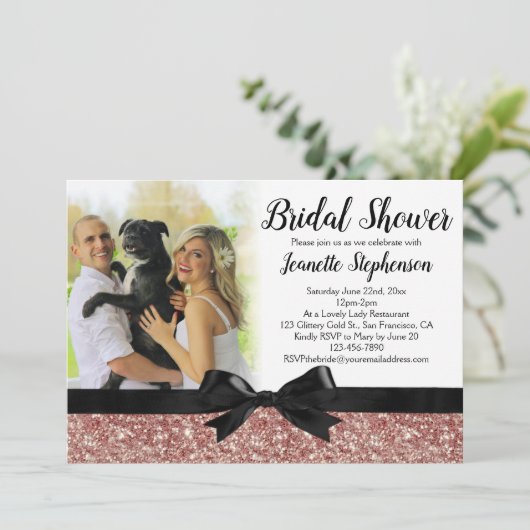 Roos Gold Glitter-look Lint Vrijgezellenfeest foto Kaart (Staand voorkant)