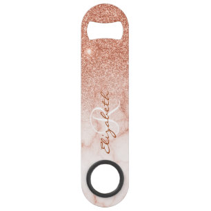Roos Gold Glitter Look Marble Ombre Monogram Speed Flessenopener