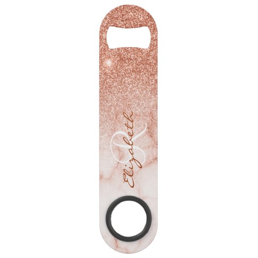 Roos Gold Glitter Look Marble Ombre Monogram Speed Flessenopener (Voorkant)