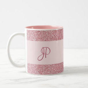 Roos Gold Glitter Look Monogrammed Trendy Sjabloon Tweekleurige Koffiemok