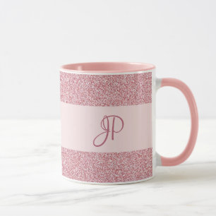 Roos Gold Glitter Look Sjabloon Monogram Trendy Mok