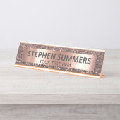 Roos Gold Glitter Look Sparkle Glam Custom Bureau Naambordje (Voorkant)