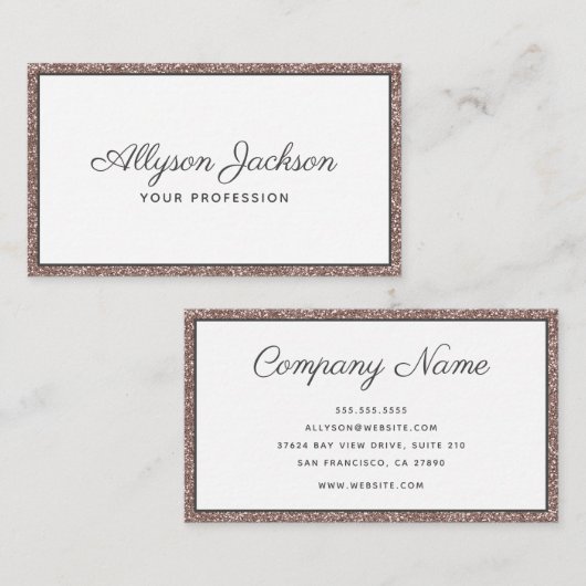 Roos Gold Glitter Luxe Script Visitekaartje (Voorkant / Achterkant)