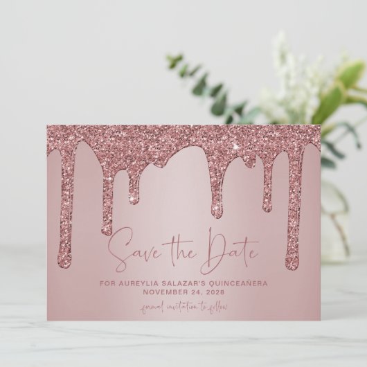 Roos Gold Glitter maakt Quinceanera de datum op Save The Date (Staand voorkant)