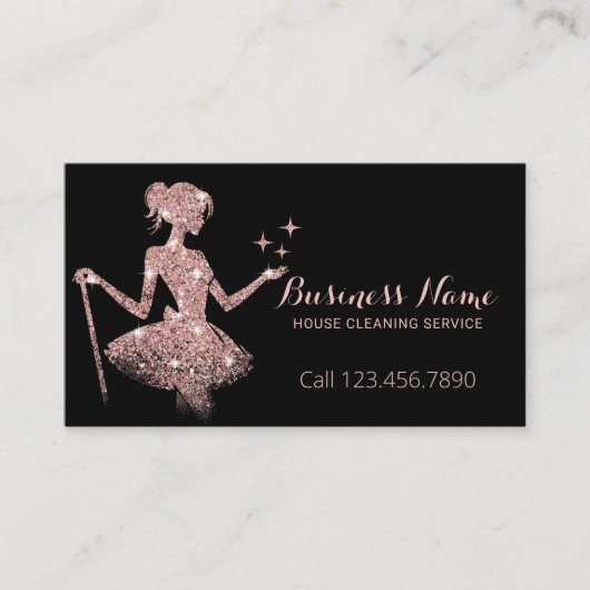 Roos Gold Glitter Maid Magical Schoonmaak Service Visitekaartje (Voorkant)