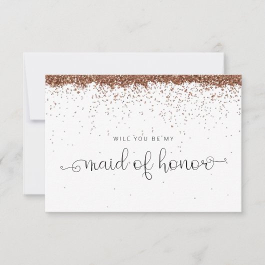 Roos Gold Glitter Maid of Honor proposal Notitiekaartje (Voorkant)
