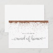 Roos Gold Glitter Maid of Honor proposal Notitiekaartje (Voorkant / Achterkant)