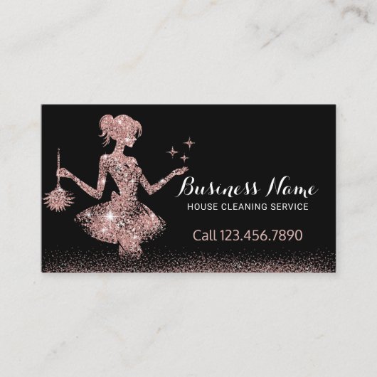 Roos Gold Glitter Maid Schoonmaak Huishouden Visitekaartje (Voorkant)