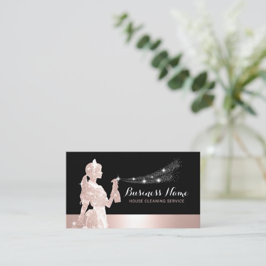 Roos Gold Glitter Maid Schoonmaak Huishouden Visitekaartje (Staand voorkant)