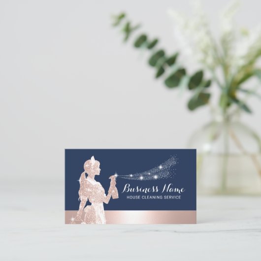 Roos Gold Glitter Maid Schoonmaak Marine Housekeep Visitekaartje (Staand voorkant)