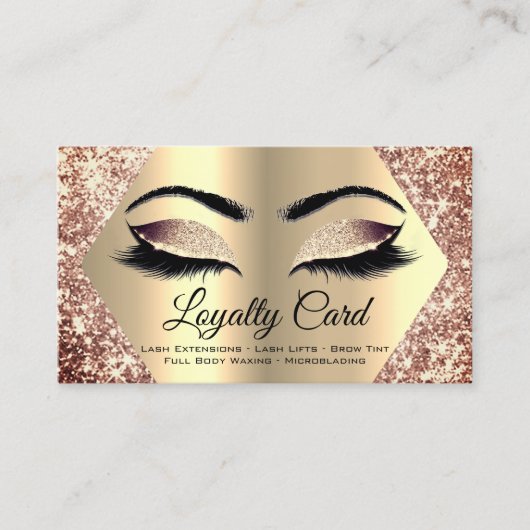 Roos Gold Glitter Makeup Artist Lash Loyalty Visitekaartje (Voorkant)