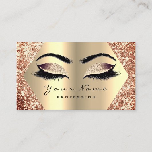 Roos Gold Glitter Makeup Lashes Appointment Card Visitekaartje (Voorkant)