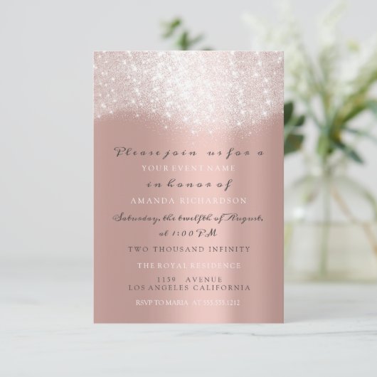 Roos Gold Glitter Marble Confetti Elegant VIP Kaart (Staand voorkant)