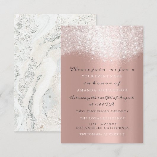 Roos Gold Glitter Marble Confetti Elegant VIP Kaart (Voorkant / Achterkant)
