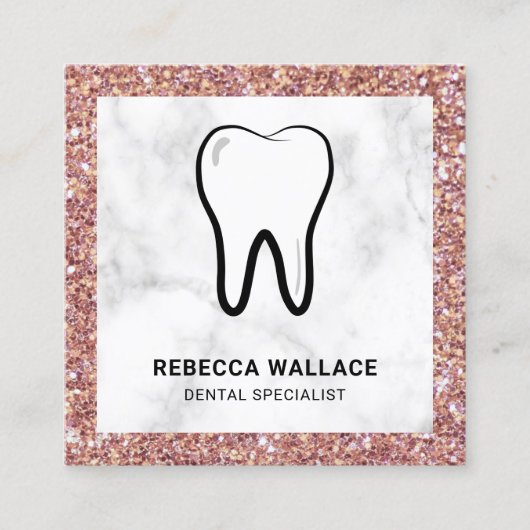 Roos Gold Glitter Marble Dental Clinic Dentist Vierkante Visitekaartje (Voorkant)